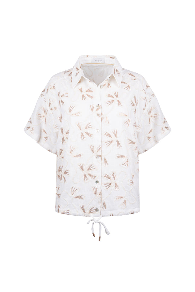 Nukus Blouse Britt Embroidery Offwhite Gold NKS02207 Stretchshop.nl