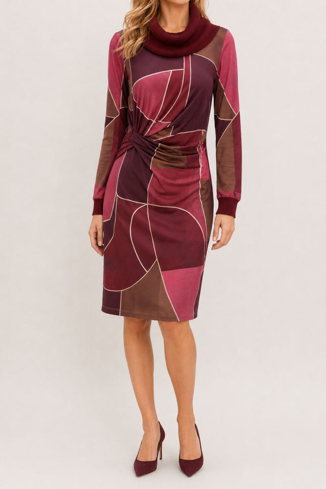 Jurk Rolkraag Met Retro Print D312-P165
