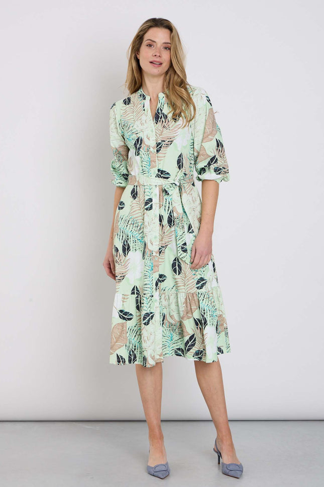 Mi Piace Travel Jurk Botanical Print Pistachio 202808 Stretchshop.nl