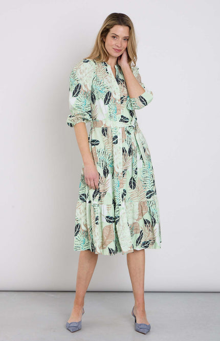 Mi Piace Travel Jurk Botanical Print Pistachio 202808 Stretchshop.nl