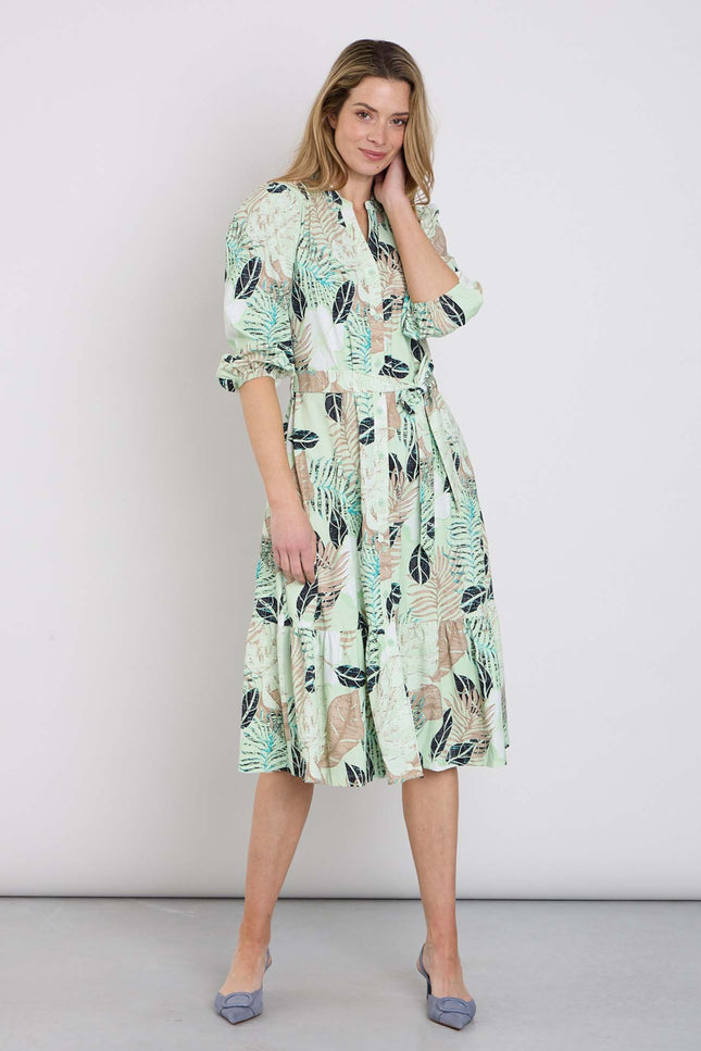 Mi Piace Travel Jurk Botanical Print Pistachio 202808 Stretchshop.nl