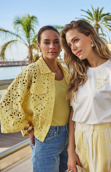 EsQualo Jacket Broderie Anglaise Lemon HS26.28236 Stretchshop.nl