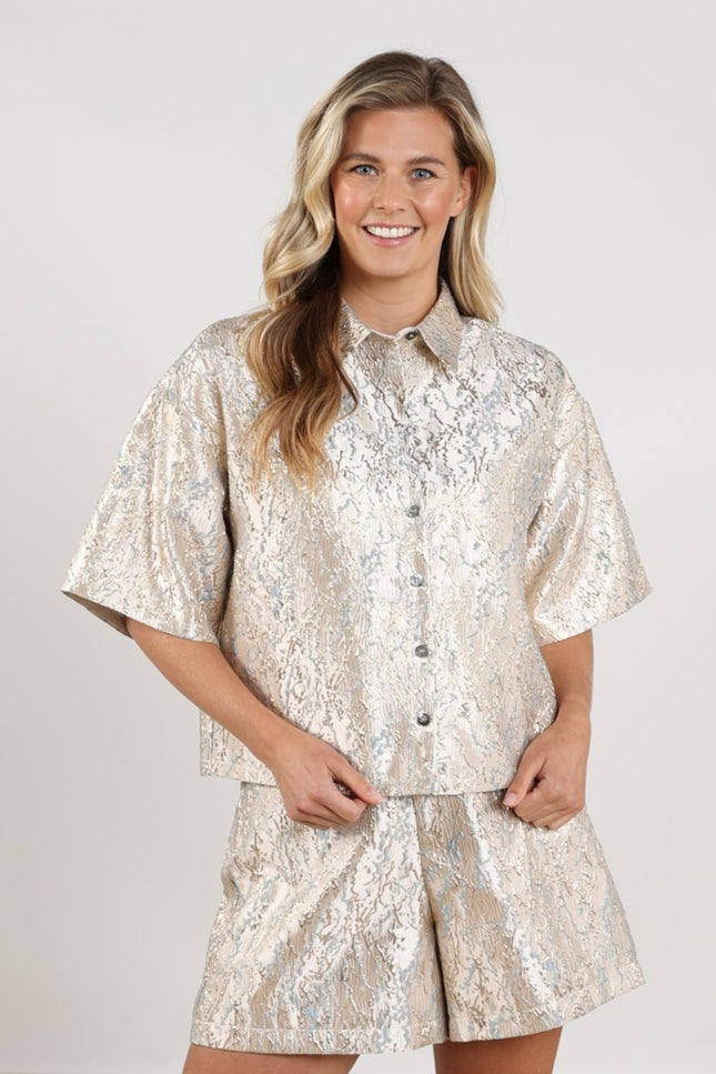 Nukus Blouse Leena Gold Cloudy NKS02111 Stretchshop.nl