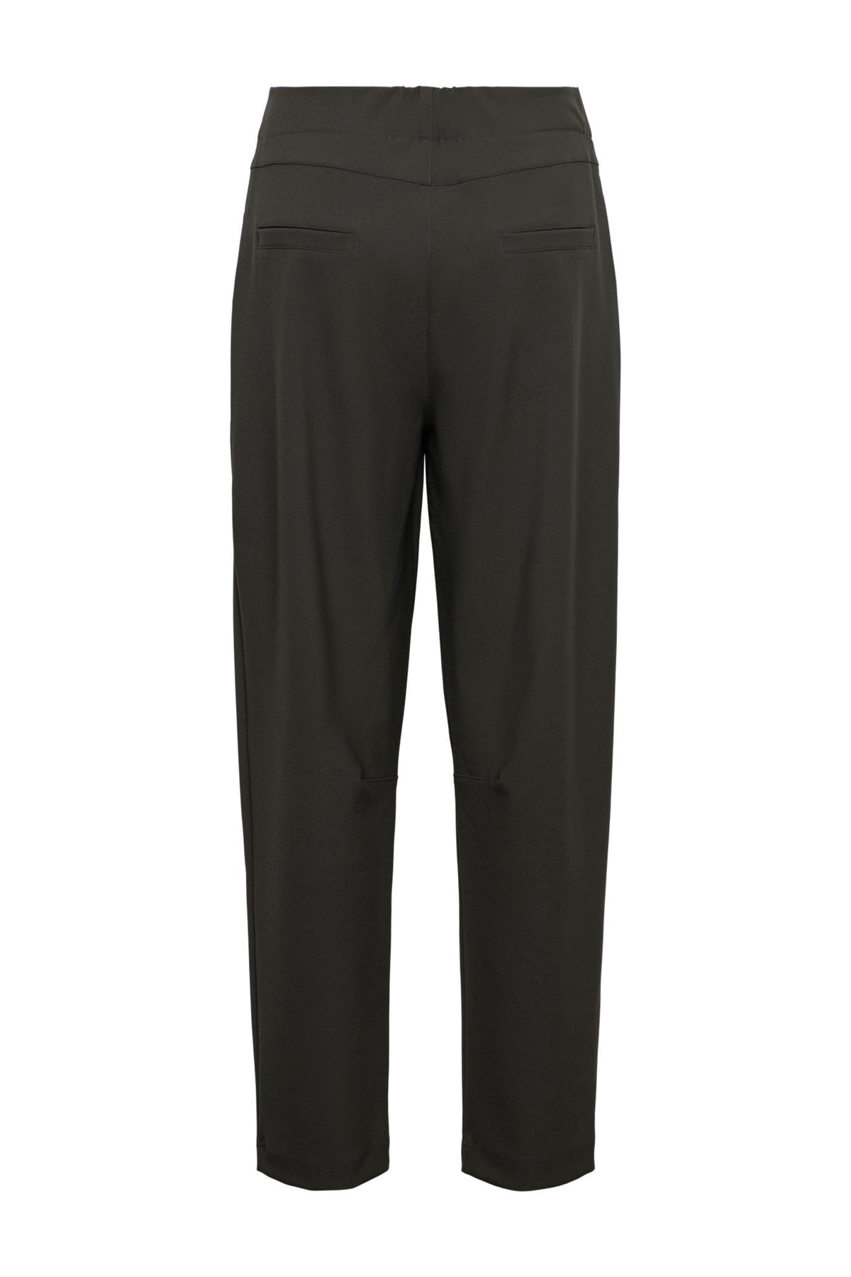 Zwarte &Co woman Heavy Travel Broek Pris in donker khaki, getoond in close-up met rits en stoffen textuur