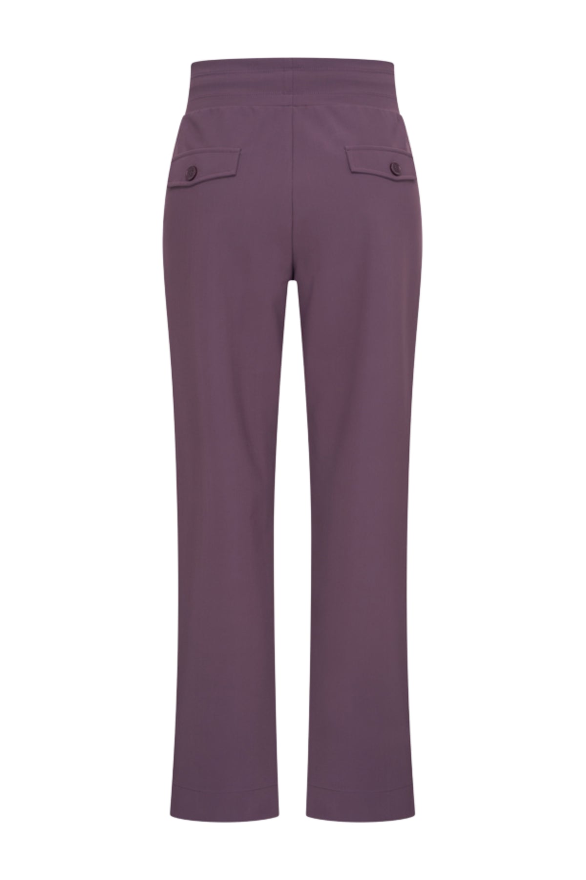 Mi Piace Bonded Travel Broek in plum, comfortabele pasvorm en duurzame materialen, getoond in close-up op de afbeelding.