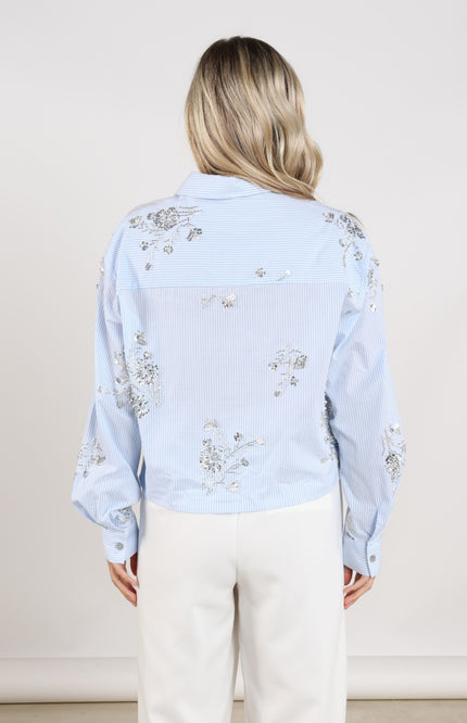 Nukus Blouse Adora Stripe Cloudy Offwhite NKS02138 Stretchshop.nl