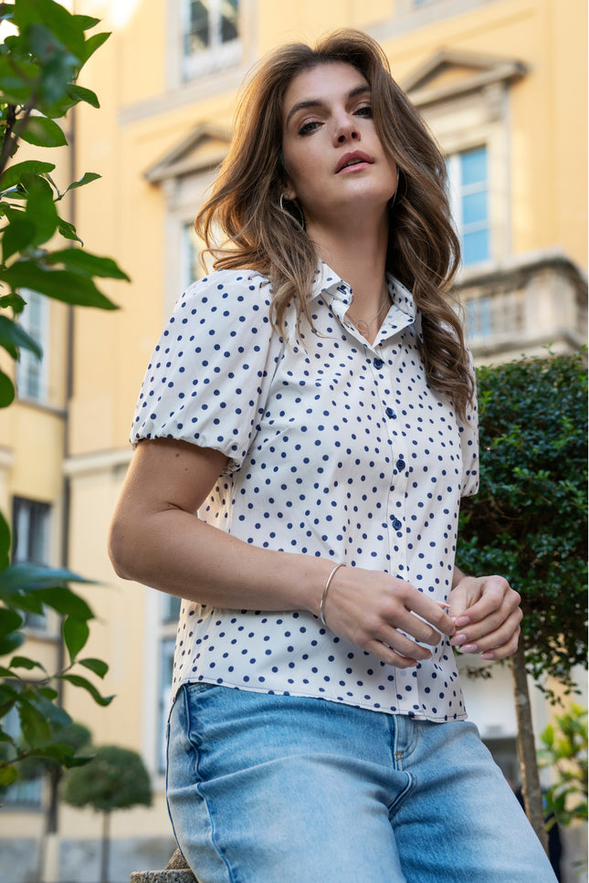 Elvira Casuals Blouse Didi Blue Dots Stretchshop.nl