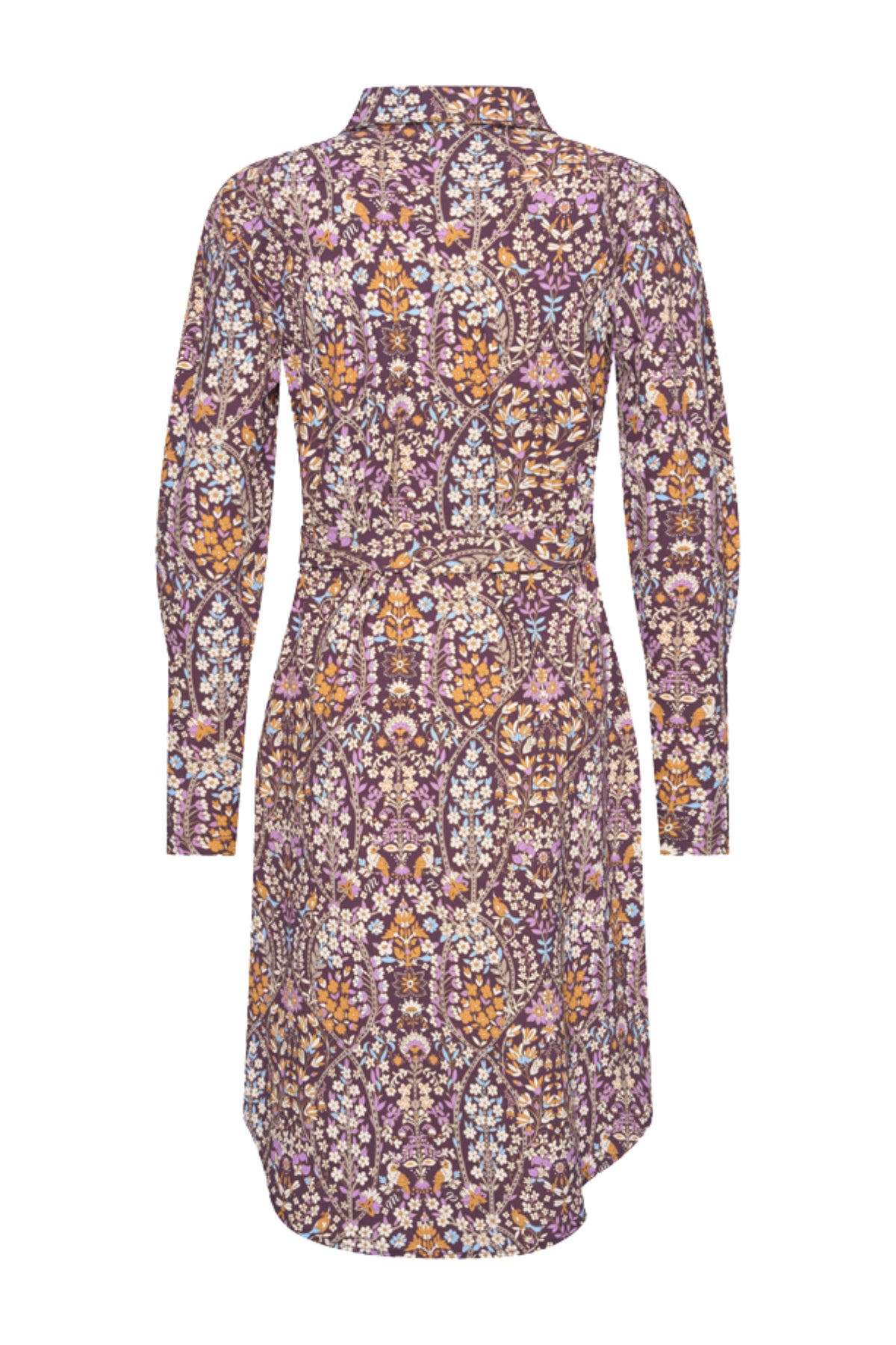 Kleed van Mi Piace met kleurrijke bloemenprint, korte mouw en vloeiende stof voor reizen en zomerse dagen.