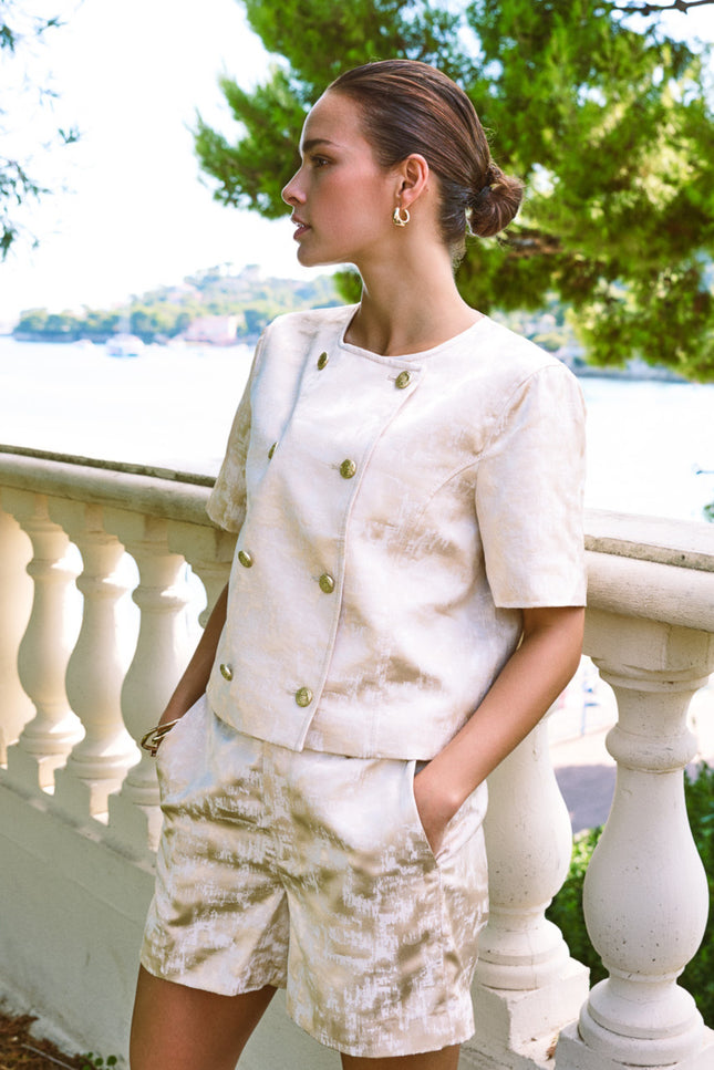 EsQualo Short Jacquard Natural HS26.17209 Stretchshop.nl