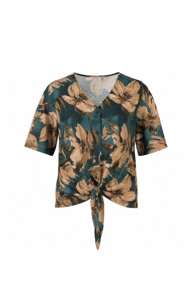Blouse Strik Bloemenprint Taupe 166689