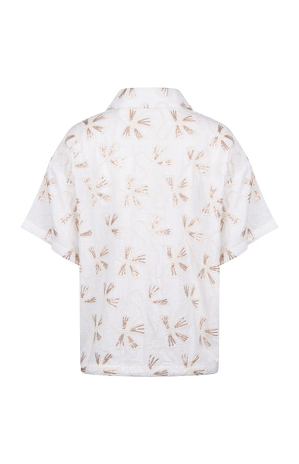 Nukus Blouse Britt Embroidery Offwhite Gold NKS02207 Stretchshop.nl