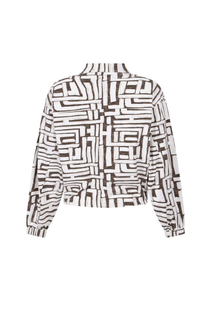 Zoso Travel Blouse Fresca in offwhite en groen, casual damesblouse met elegante uitstraling, zichtbaar met knopen en korte mouwen.
