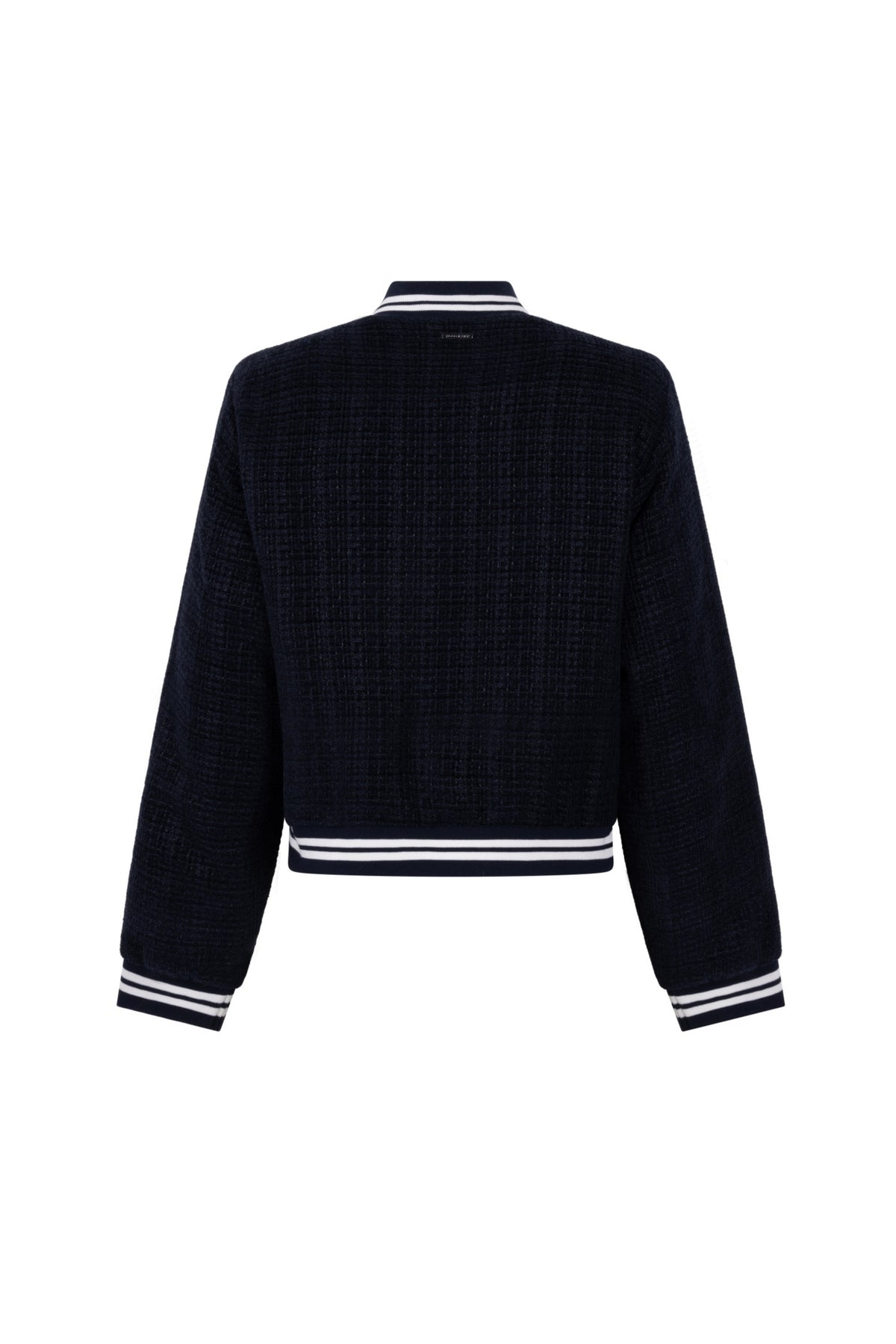 Zoso Jacket Alicia Navy 265, blauwe damesjas met ritssluiting en capuchon, gedragen door een model.