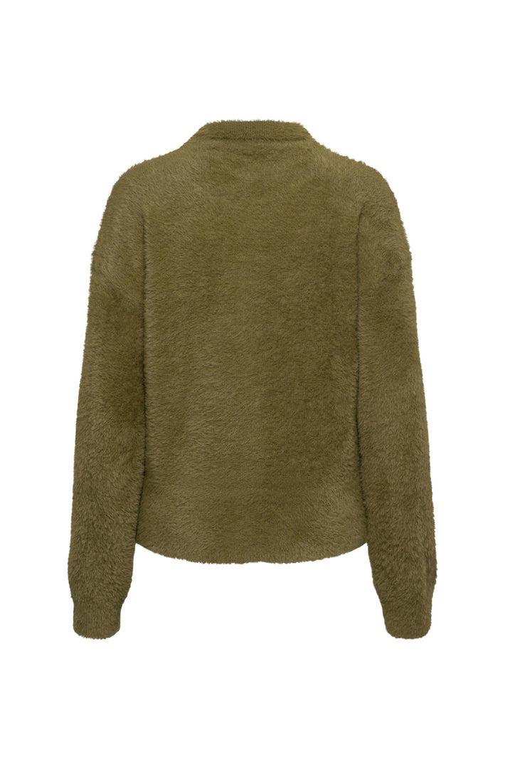 Zwart grofgebreide vest Bettine Olive van &Co woman, zachte textuur en comfortabele pasvorm, gedragen door een model.