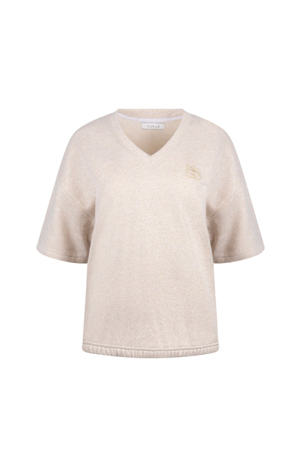 Nukus Sweater Cici Lurex V-neck Sand NKS03065 Stretchshop.nl