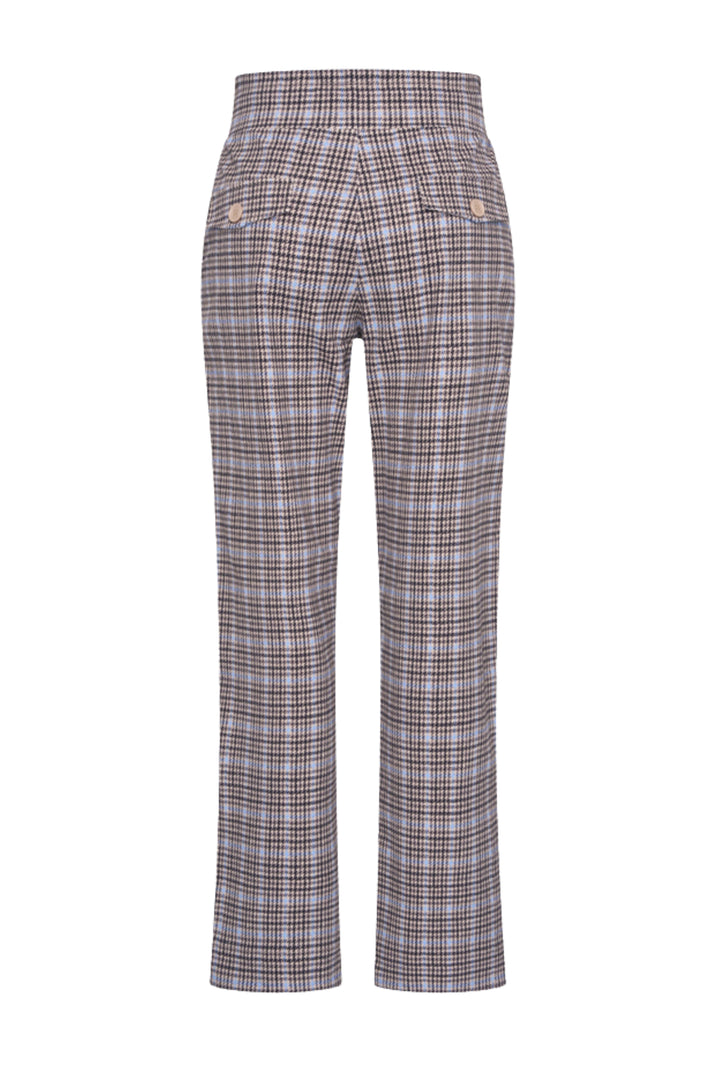 Zwarte heavy travel broek van Mi Piace met harvest tweed print en blauwe details, geschikt voor comfortabel reizen.
