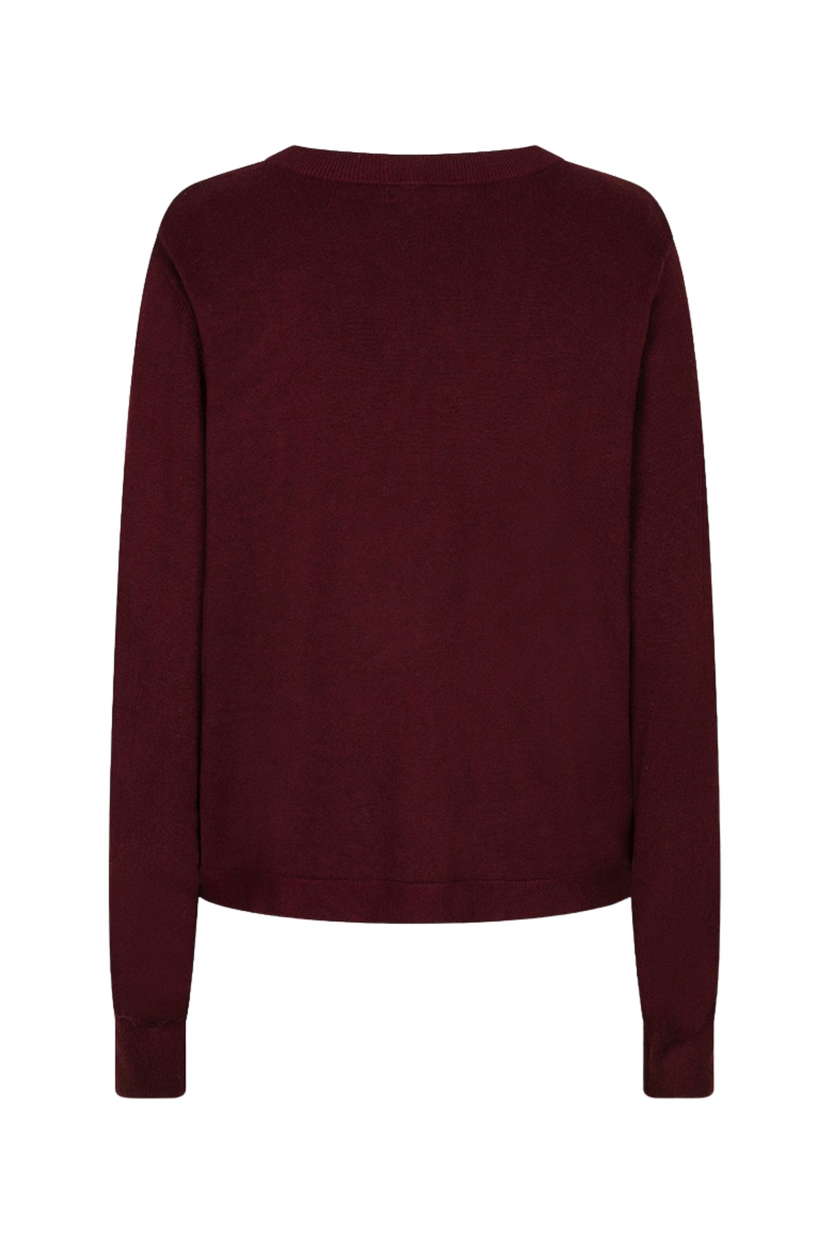 Merlot basic gebreide sweater van EsQualo met knopen en ronde hals, zachte textuur en comfortabele pasvorm.
