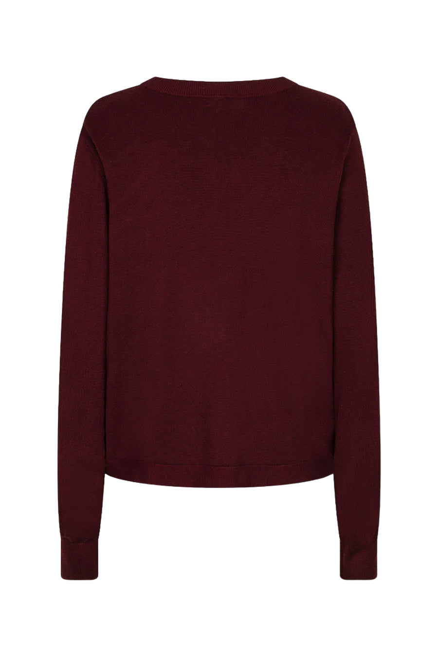 Merlot basic gebreide sweater van EsQualo met knopen en ronde hals, zachte textuur en comfortabele pasvorm.