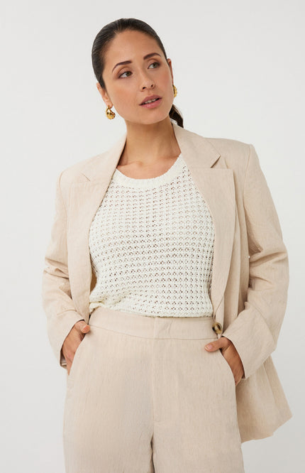 EsQualo Blazer Linen Natural SP26.17000 Stretchshop.nl