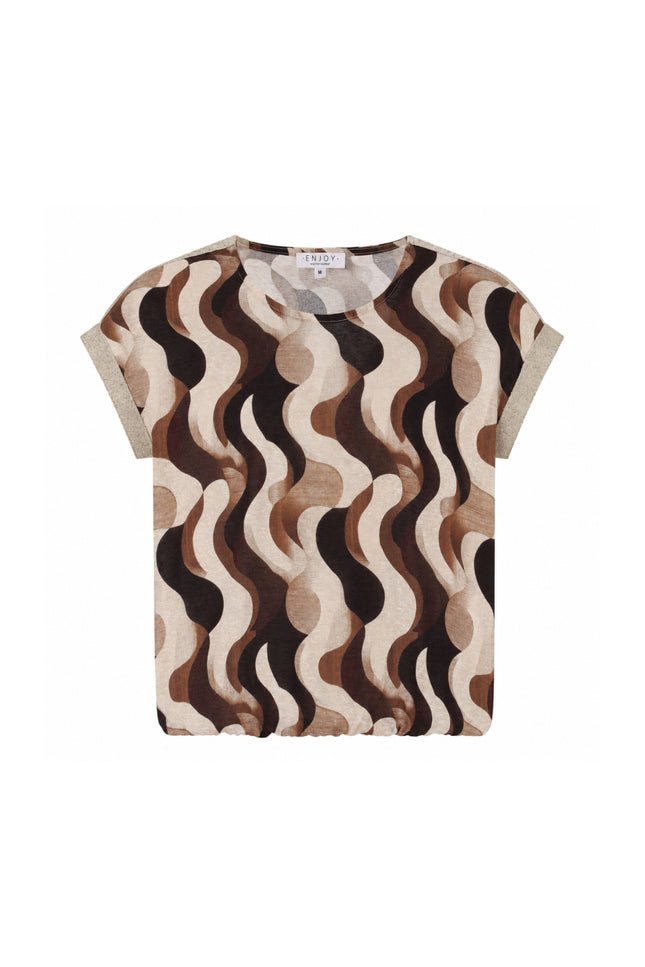 Blouse Golfjes Print Lurex Tape Bruin 156890