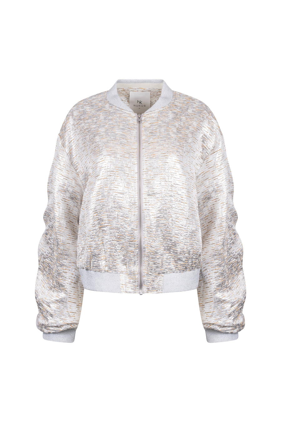 Nukus Babette Silver Camel jas met gewatteerde voering en knopen, stijlvolle buitenkleding voor dames.