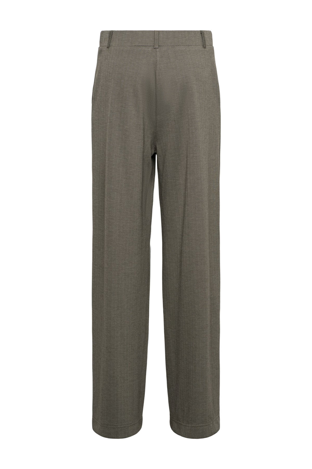 Donkere khaki herringbone broek Geniva van &Co woman, met multicolor details en comfortabele pasvorm.