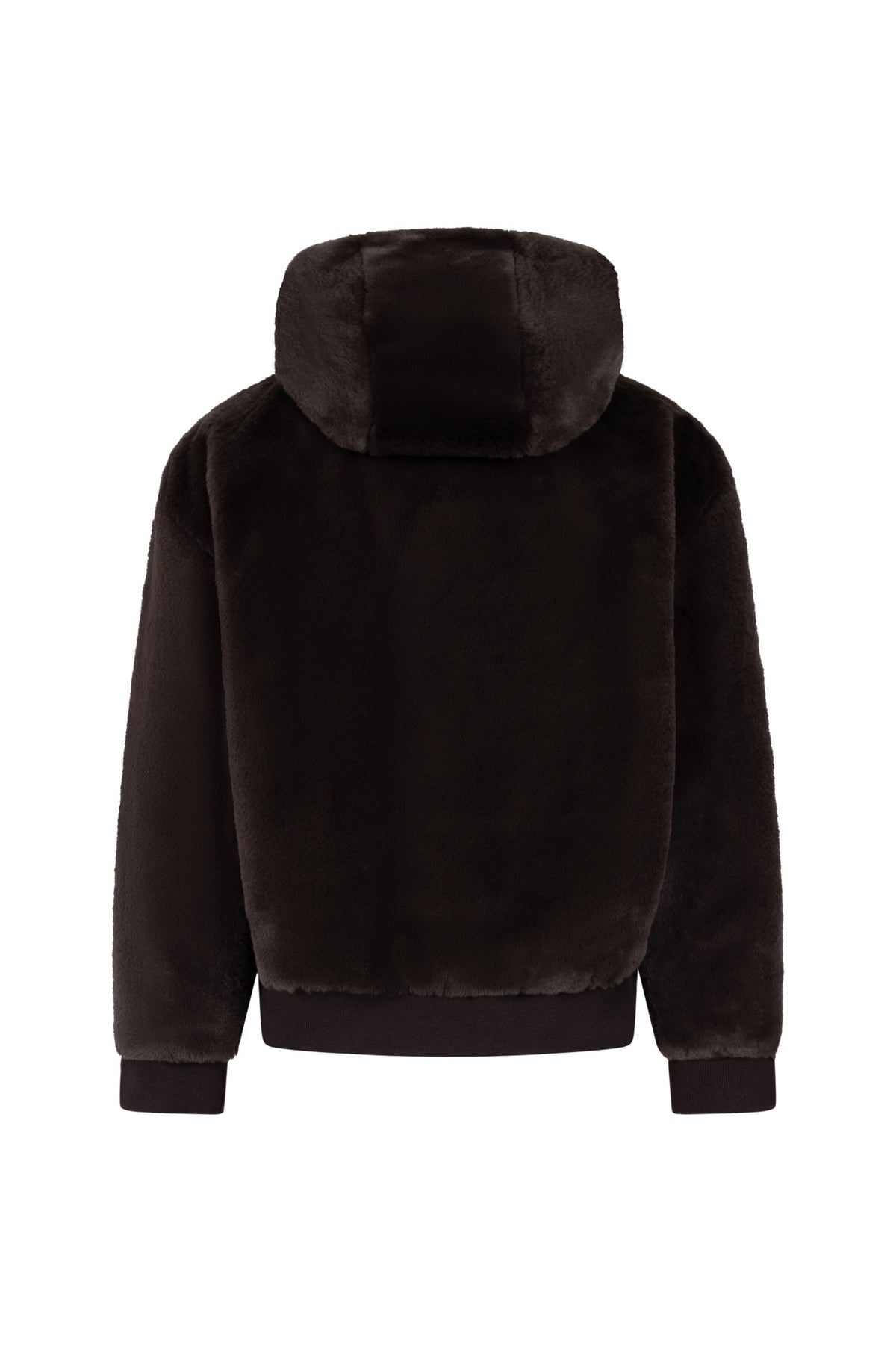 Zoso Jacky Espresso 265 jas met capuchon en ritssluiting, donkerbruin kleur en stevige stof, gedragen door model.