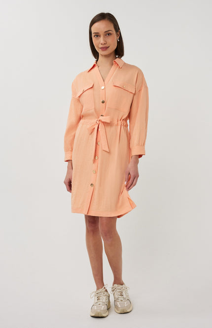 EsQualo Jurk Fine Crinkle Bellini SP26.10036 Stretchshop.nl