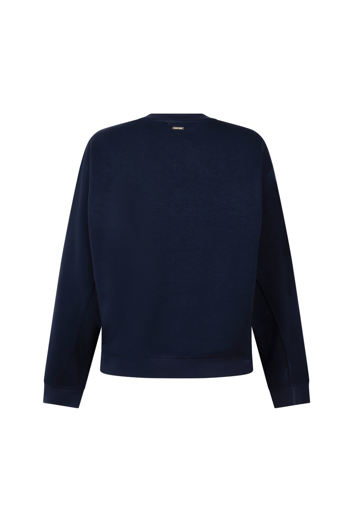 Zoso Cody Navy sweater met ronde hals, comfortabel en stijlvol, getoond in een close-up van de navy blauwe stof.