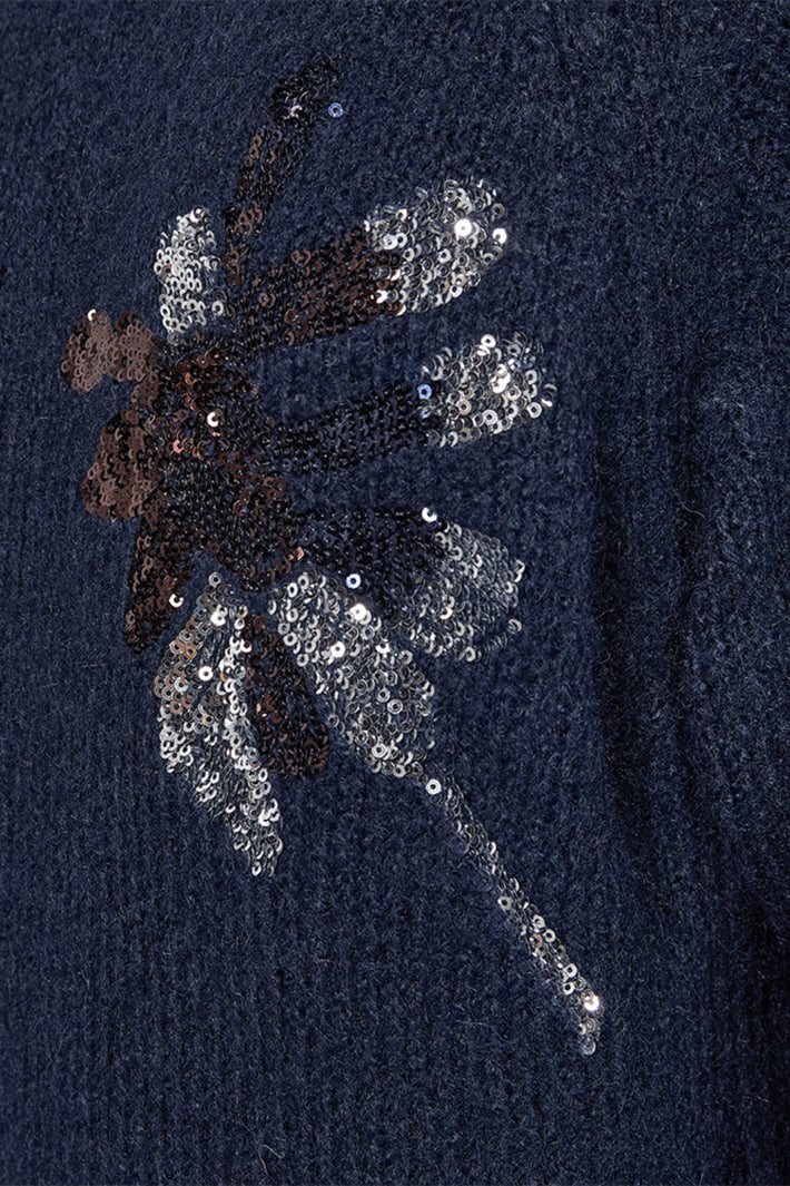 Damestrui van Freequent in navyblauw met melange en zilveren details, comfortabel en stijlvol voor casual draagmomenten.