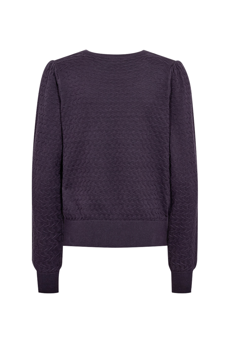 Donkere trui Freequent Nightshade 206794 met lange mouwen en comfortabele pasvorm, gedragen door een model.