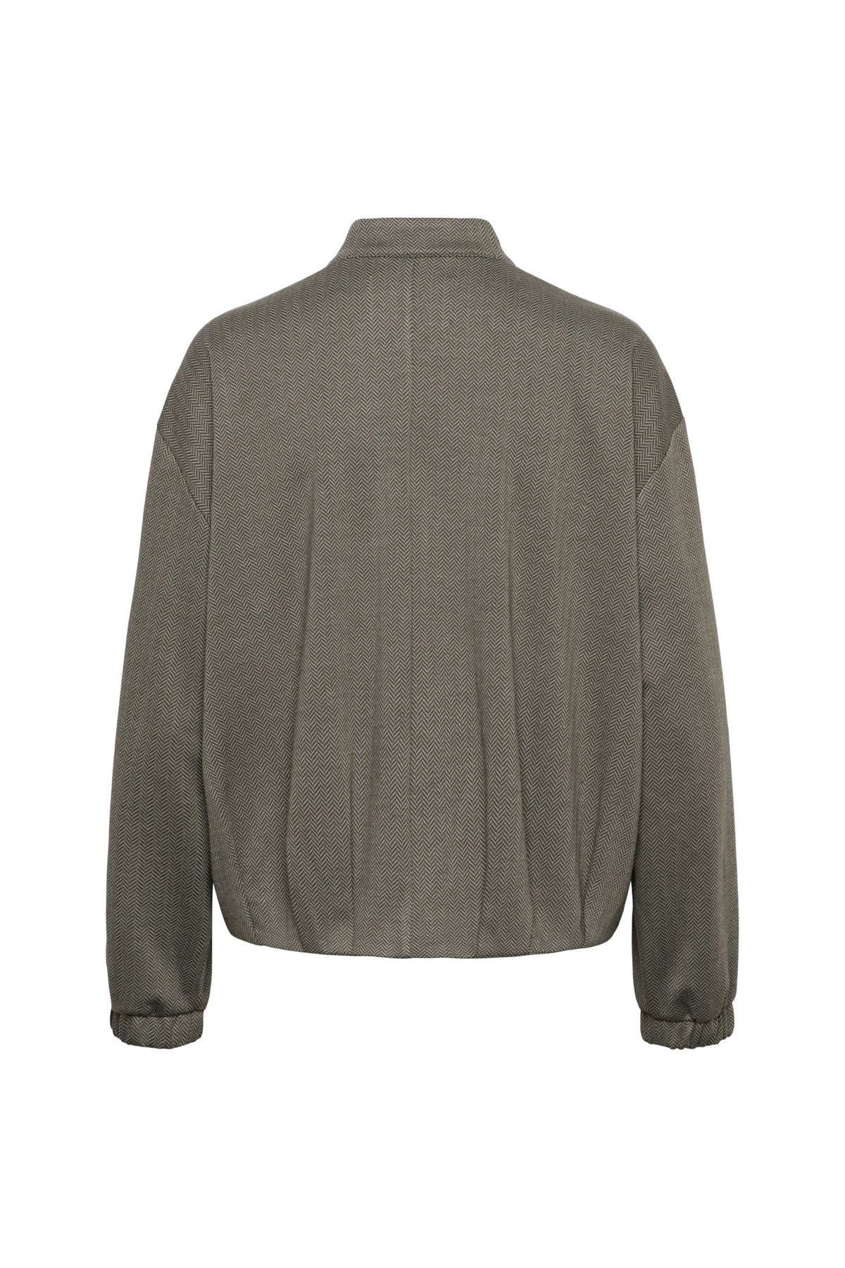 Damesjas Cora Herringbone Dark Khaki Multi van &Co woman, getailleerd met patroon en knopen, geïllustreerd op de afbeelding