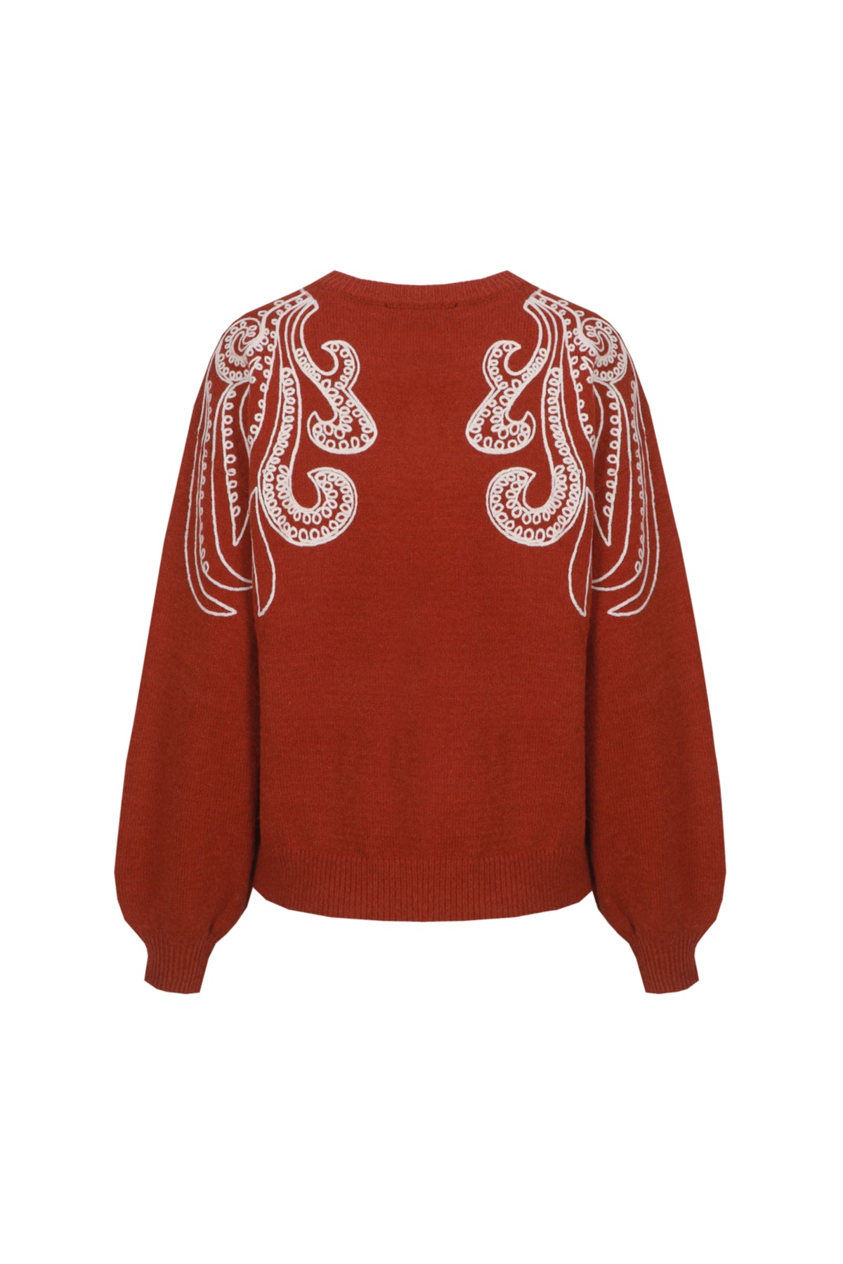 G-maxx Lilean Burnt Henna trui met warme, aardse tinten en comfortabele pasvorm, gedragen door model.