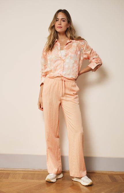 EsQualo Broek Elastic Fine Crinkle Bellini SP26.10041 Stretchshop.nl