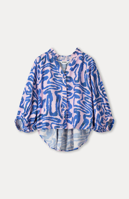 POM Amsterdam Blouse Waves Pink Linen Multi Colour SP9549 Stretchshop.nl
