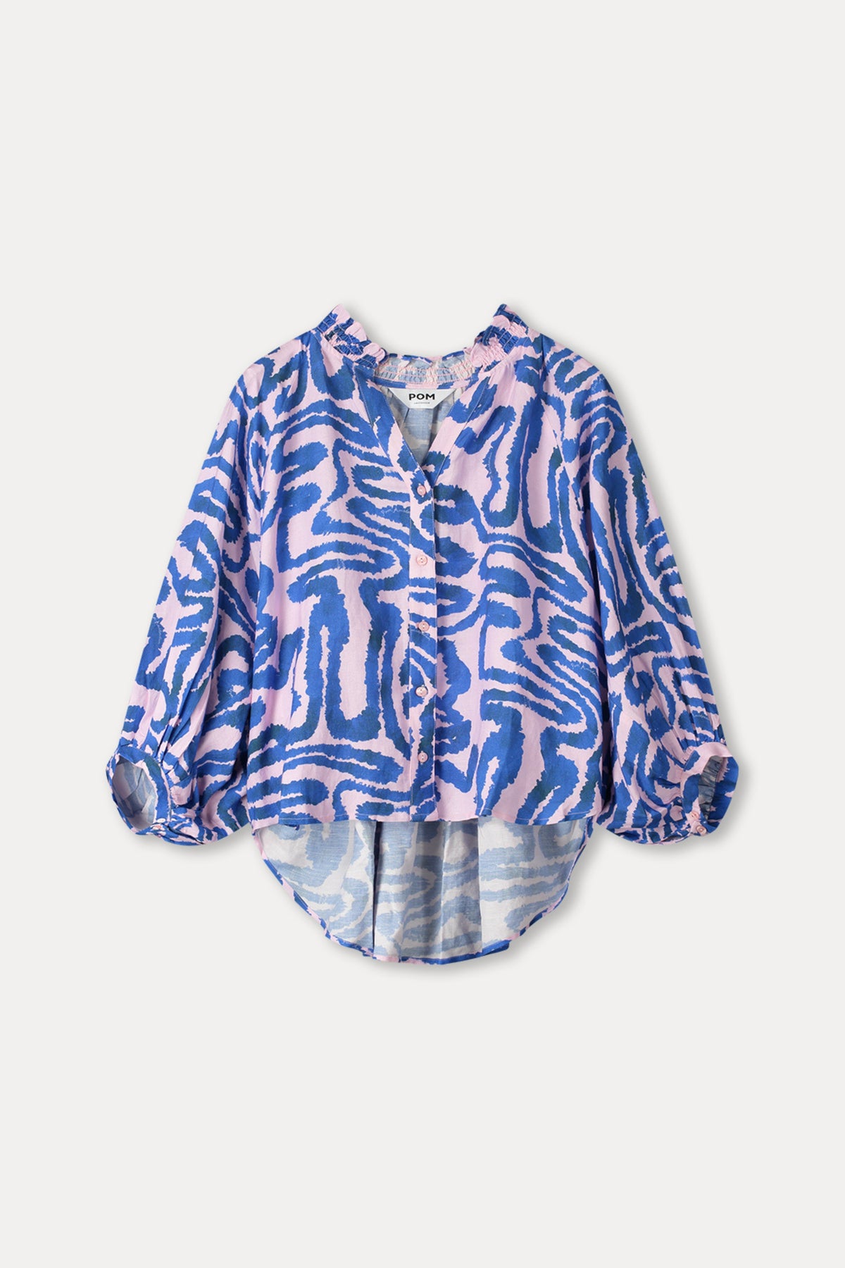 POM Amsterdam blouse Waves pink linnen met meerkleurige print, losvallend ontwerp en stijlvolle details.