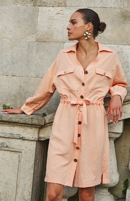 EsQualo Jurk Fine Crinkle Bellini SP26.10036 Stretchshop.nl