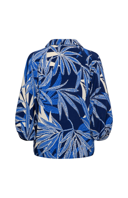 &Co woman Blouse Marijke Leaf B-Blue Multi BL445 Stretchshop.nl