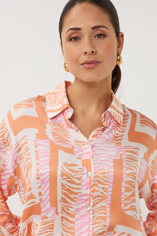 EsQualo Blouse Divine Blocks Print SP26.10030 Stretchshop.nl