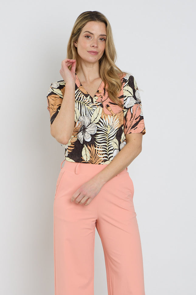 Mi Piace Travel Top Botanical Print Espresso 202271 Stretchshop.nl