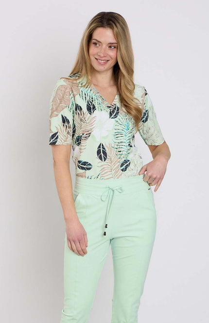 Mi Piace Travel Top Botanical Print Pistachio 202271 Stretchshop.nl