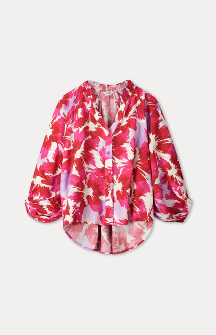 POM Amsterdam Blouse Bubble Bloom Lavender Linen Multi Colour SP9586 Stretchshop.nl