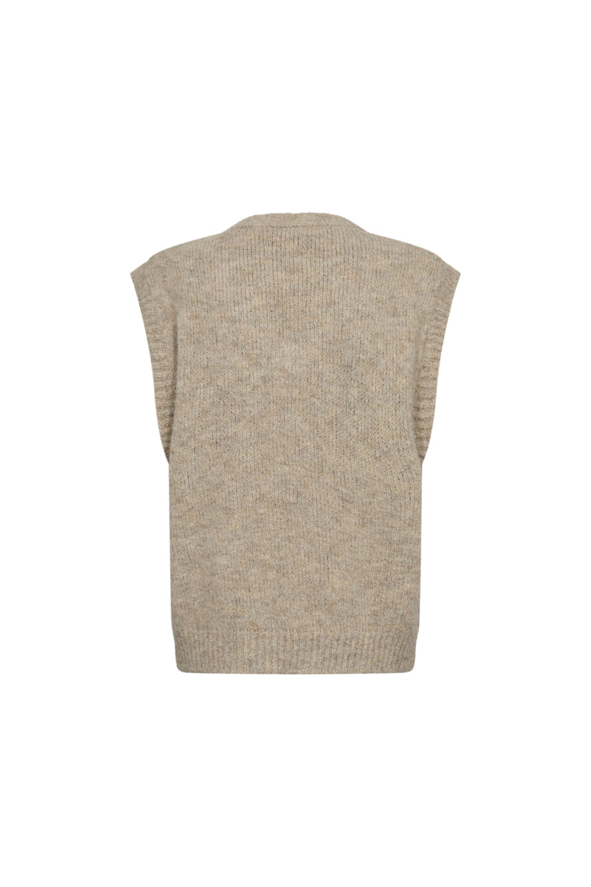 Freequent top Fqgrslulu in oyster grey meliris met zachte stof en ronde hals, zichtbaar op de foto.
