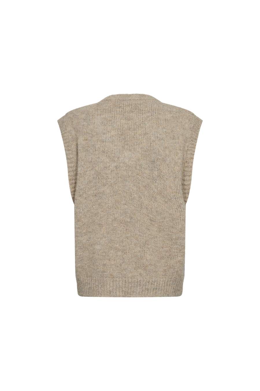 Freequent top Fqgrslulu in oyster grey meliris met zachte stof en ronde hals, zichtbaar op de foto.