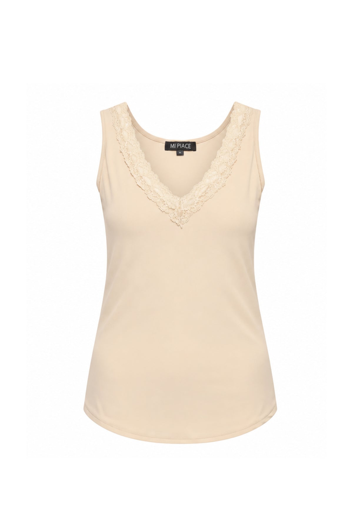 Mi Piace Travel Top Kant Sand, lichtgewicht top met kanten details en korte mouwen, geschikt voor reizen en casual dragen