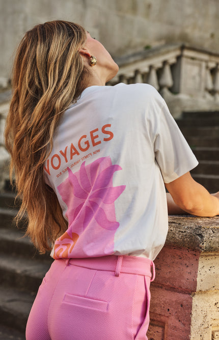 EsQualo T-shirt Voyages Offwhite Rose SP26.05015 Stretchshop.nl