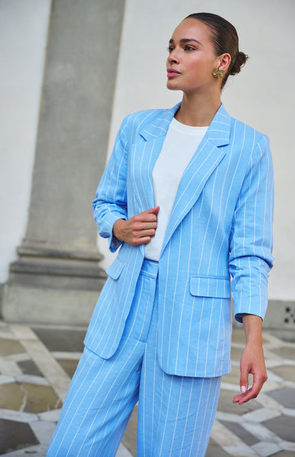 EsQualo Blazer Linen Stripe Pacific Blue SP26.17005 Stretchshop.nl