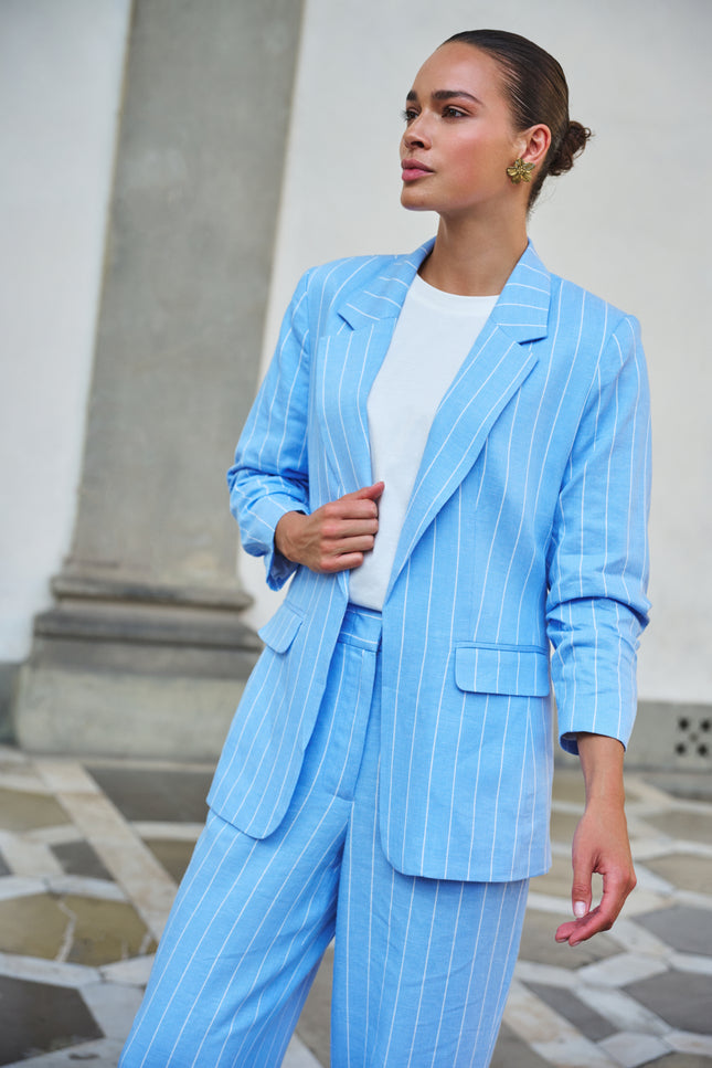 EsQualo Blazer Linen Stripe Pacific Blue SP26.17005 Stretchshop.nl