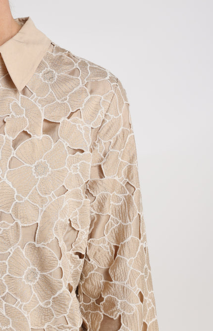Nukus Blouse Chloe Flower Sand Gold NKS02228 Stretchshop.nl