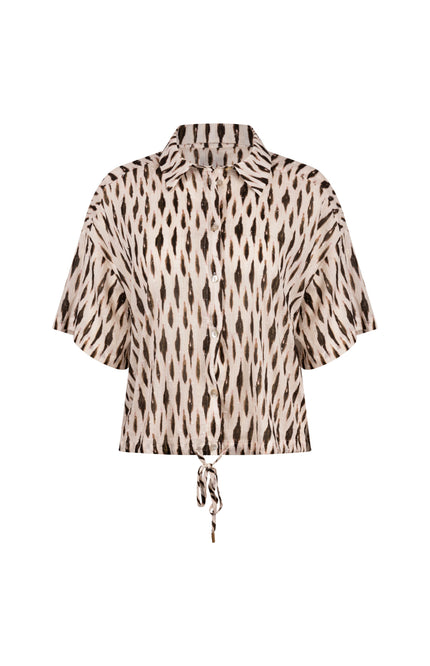 Nukus Blouse Britt Print Offwhite Fango NKS02194 Stretchshop.nl
